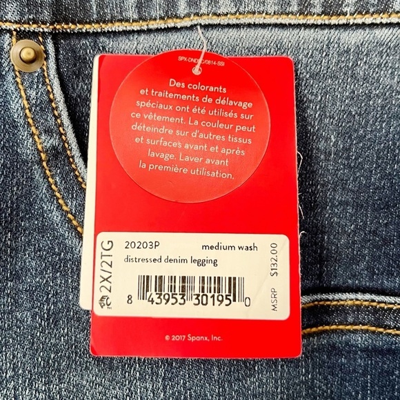 Spanx Distressed Denim Legging Jeans Medium Blue Wash Raw Hem Plus Size 2X NEW - Picture 10 of 14